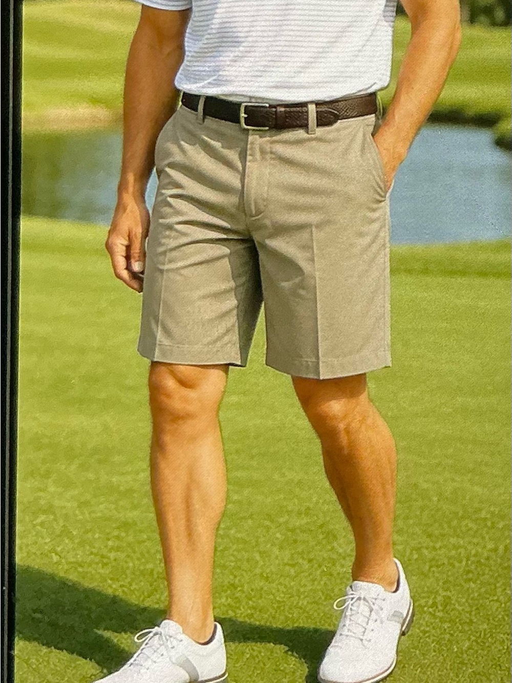 Greg Norman Collection Khaki Flat-Front Golf Shorts
